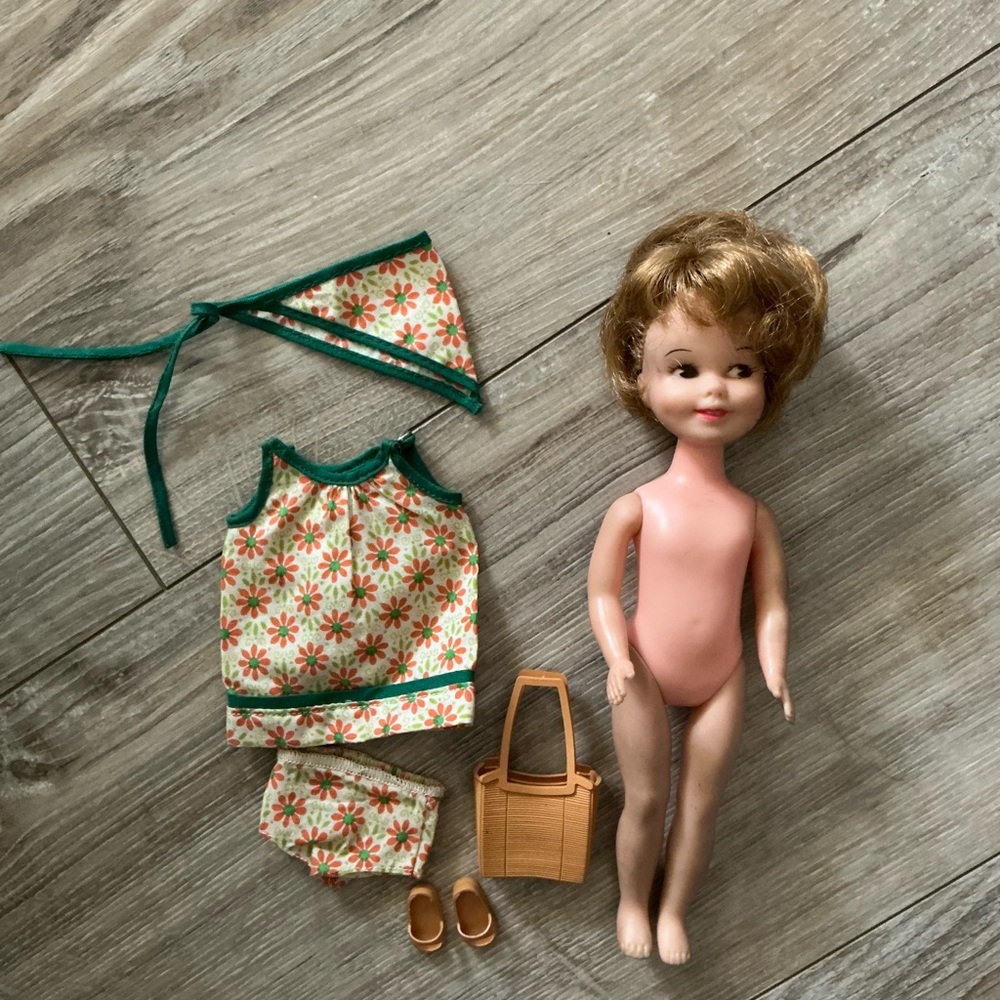 Original Penny Brite Doll & 1964 Smart Shopper Spring Flowers Outfit